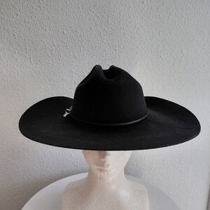 Vtg Silverado Western Ranch Cowboy Black  Wool Hat Hard Shape 7 1/4 Made In USA.